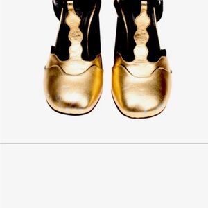 Marni Gold Metallic T-Strap Athletic-Inspired Women’s Shoes